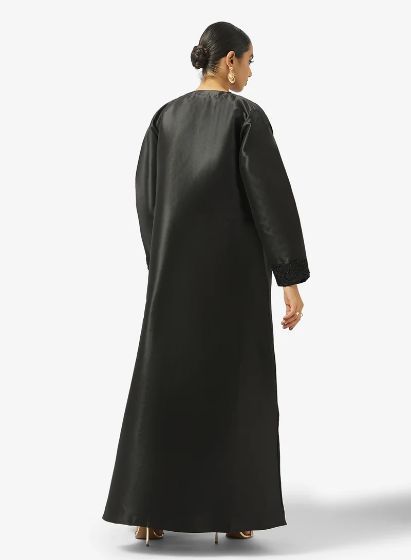 hayas closet Embellished Open Front Round Neck Abaya
